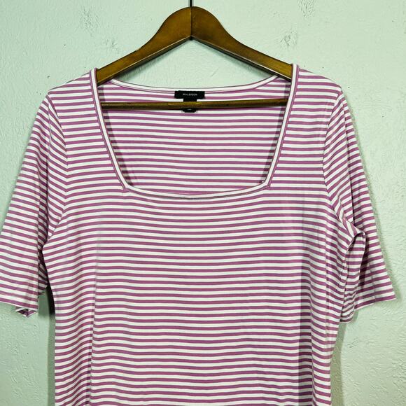 Halogen Striped Knit Top Short Sleeve Square Neck Purple White - L - Picture 6 of 6